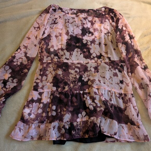 WOMEN'S BLOUSE Chadwick's of Boston Medium M Long Sleeve Pink Sheer Flowy Tassel - Picture 5 of 6